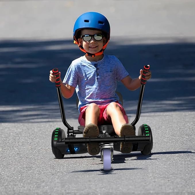 LIEAGLE Scooter With Seat Attachment, 6.5" Scooters Go Kart Combo With Colorful LED Lights & Bluetooth, For Kids Boys Girls Adults All Ages(Black with Kart)