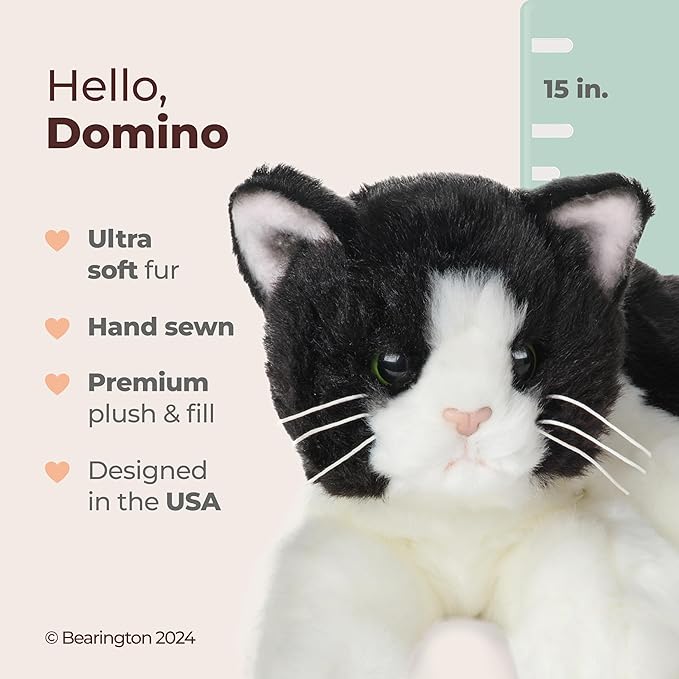 Bearington Collection Domino 15-Inch Tuxedo Cat Plush Toy - Cat Stuffed Animal for Kids - Animal Plush - Stuffed Kitten
