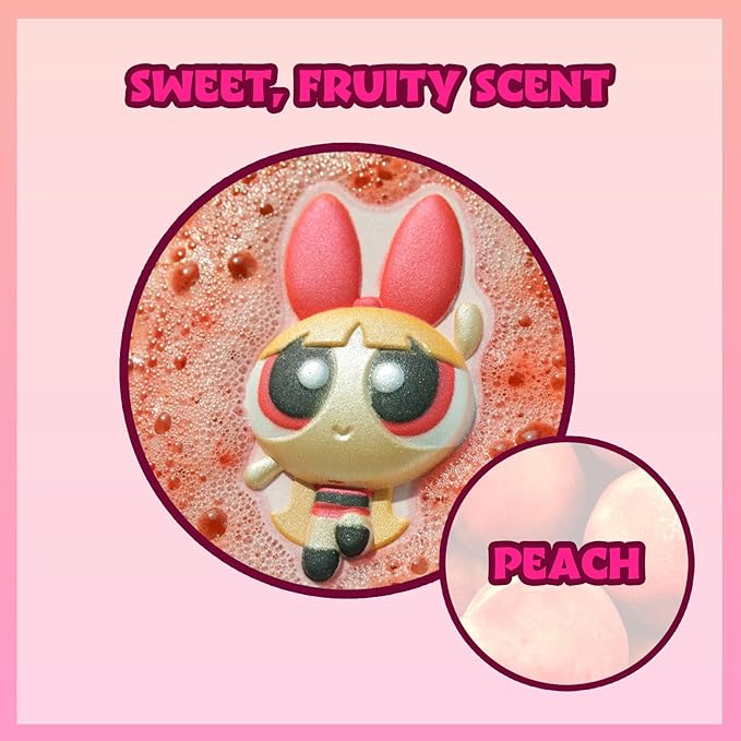 The Powerpuff Girls Bath Bombs for Kids, Fun Bright Rainbow Colors, Peach Scented for Kids, Ages 3+, by Townley Girl