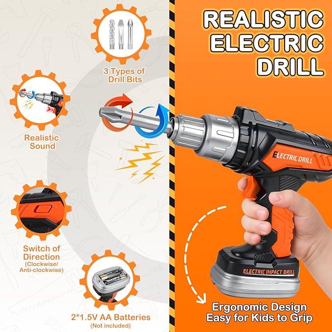 Toddler Tool Set for Age 3-5 Kids Tool Set with Tool Box and Toy Drill, Pretend Play Toy Tools Kids Construction Tools Bench for Toddlers Boys Toys 3 Year Old Gifts