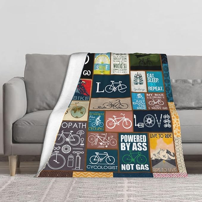 Bicycle Cycling Blanket Bike Throw Blankets Gifts for Men Boys Girls Women Plush Cozy Flannel Fleece Ultra Soft Fuzzy Party Blanket for Bed Couch Sofa 60"X50"