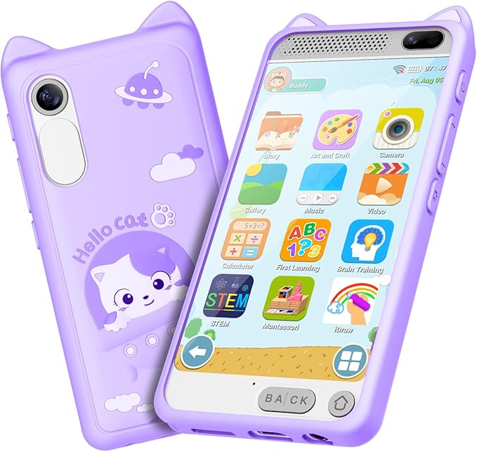 Toys Kids Smartphone, 3.97" Screen Dual Camera Kids Toys Phone with Music Player, 2000mA Toddler Toy Learning Phone with Games, Front Camera, Pretend Play Smartphone（Purple）