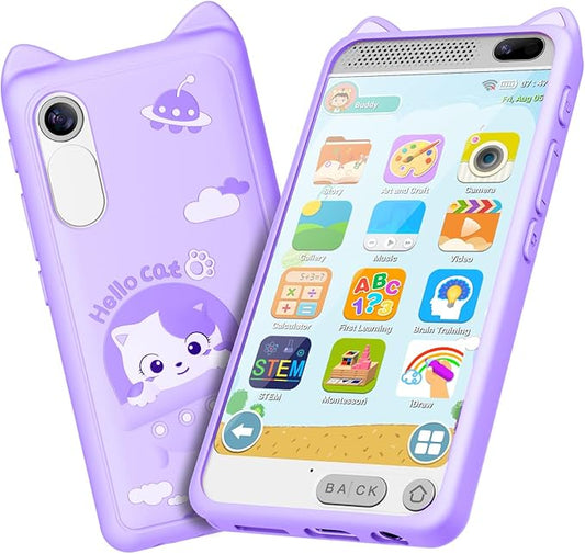 Toys Kids Smartphone, 3.97" Screen Dual Camera Kids Toys Phone with Music Player, 2000mA Toddler Toy Learning Phone with Games, Front Camera, Pretend Play Smartphone（Purple）