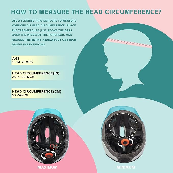 Kids Bike Helmet for Boys Girls: Helmets for Children and Adolescents 5-14 Years Old，64-Pattern LED Light Adjustable Kid Helmet Multi-Sport Protection