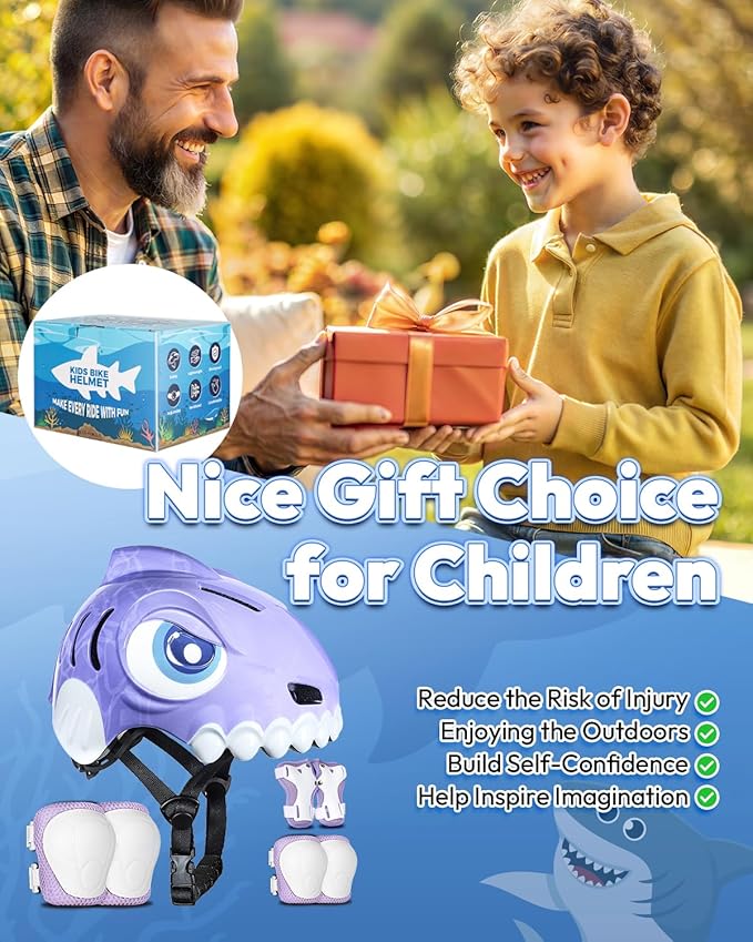 Bike Helmet for Kids 3-5-8 Toddler Bike Helmet Animal 3D Cartoon Boys Girls Safety Adjustable Kids Helmet and Pads Set for Cycling Scooter Skateboard