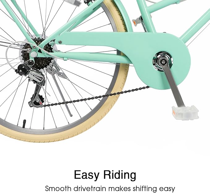 Glerc 20 24 26 Inch Beach Cruiser Bike, 6-Speed Hybrid City Bicycle for Girls Youth and Over 6 Years Old, Missy Bike with Wicker Basket & Lightweight, Multiple Colors