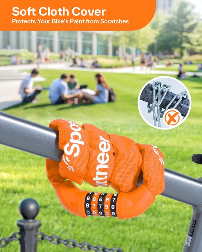 Sportneer Bike Lock: 5 Digit Combination High Security Anti Theft Bike Chain Lock - 3.2/3.6/4ft Heavy Duty Keyless Bicycle Lock for Bike, Motorcycle, Scooter, Door & Gate - 4/6mm Thick, Easy to Use