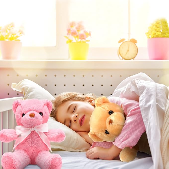 Skylety 10 Pieces Bears Bulk Stuffed Animals Soft Plush Toy Gift Bears with Ribbon Bow for Boys Girls Birthday Wedding Baby Shower Party Favor(Bright Colors)