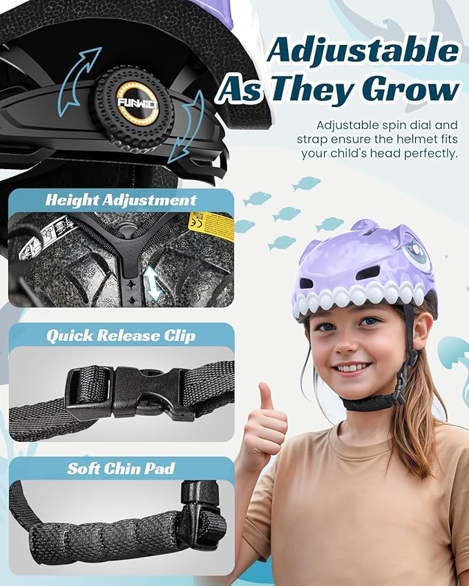 Bike Helmet for Kids 3-5-8 Toddler Bike Helmet Animal 3D Cartoon Boys Girls Safety Adjustable Kids Helmet and Pads Set for Cycling Scooter Skateboard