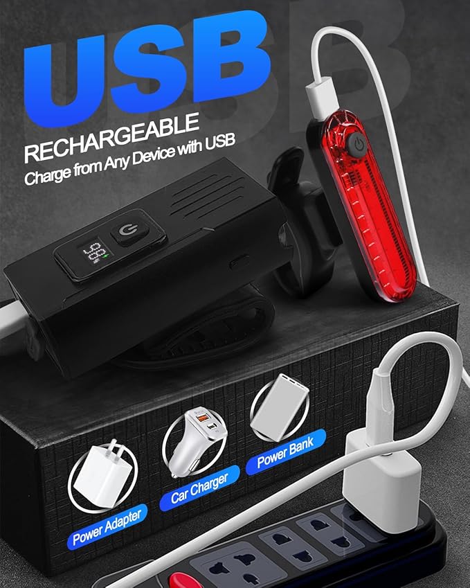 Victoper Bike Light, High Lumens Super Bright Bicycle Lite, 6+4 Modes USB Rechargeable Bike Headlight & Taillight Set, Waterproof Safety Bike Front & Rearlight for Road, Mountain, Night Riding