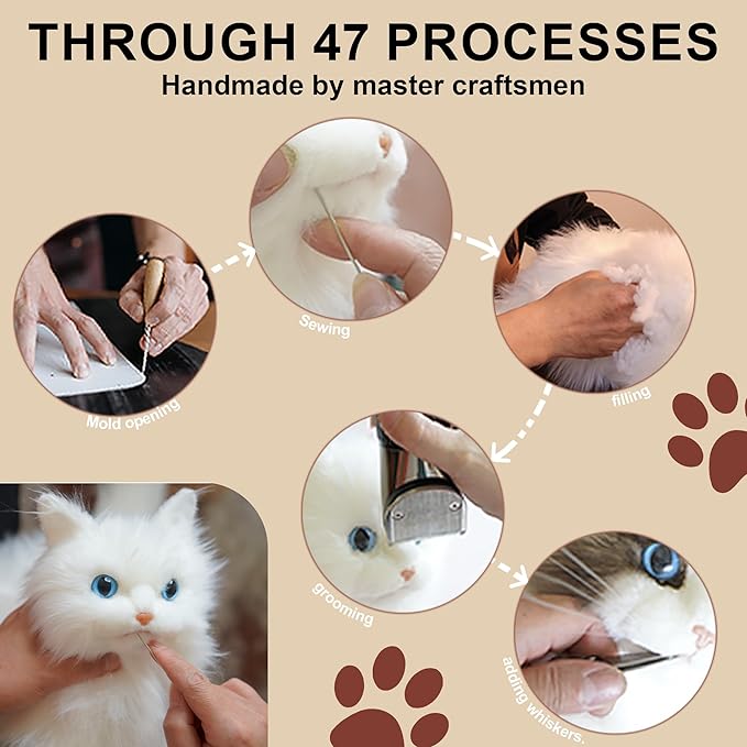 Chongker Stuffed Animals Handmade Cat Plush, Realistic Companion Pet, Lifelike White Cat