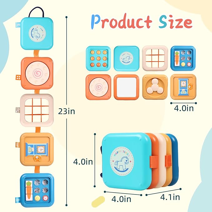 Busy Board for Toddler 2-4, Montessori Sensory Toys for 2 3 4 Year Old, Infant Carseat Travel Airplane Activity Cube Toys, Christmas Stocking Stuffers for 18 Months Boys Girls