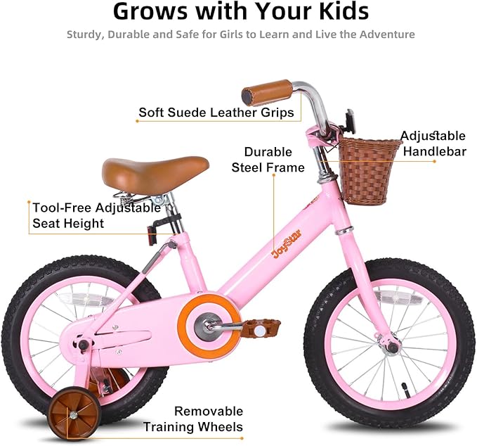 JOYSTAR Vintage Kids Bike with Training Wheels & Basket, 12 14 16 Inch Girls Bike for 2-7 Years Old, Children Bicycles, Multiple Colors