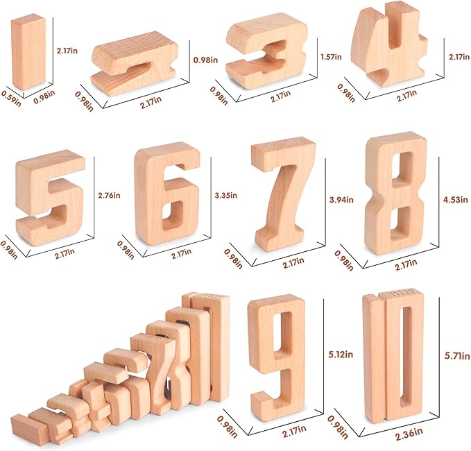 Wooden Number Building Blocks, Large Digit Blocks 1-10, 10 Pcs Math Blocks Number Toys for Kids, Educational Blocks for Toddlers, Toys to Learn Numbers for 3 Year Olds +