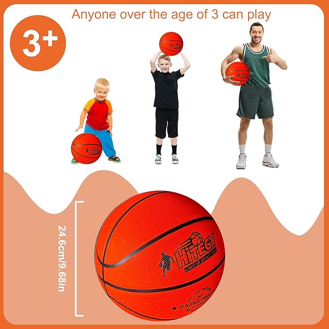 Glow in The Dark Basketball - Water-Resistant, Size 7, Impact Activated, Includes Pump, Manual, Pre-Installed Batteries & 10 Extra Batteries - Light Up Basketball - Orange