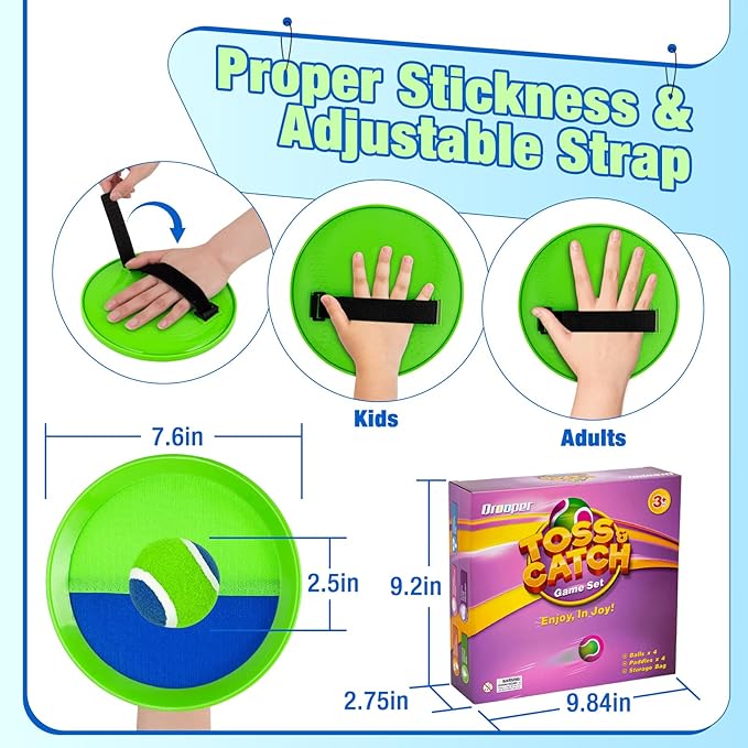 Toss and Catch Ball Game Set - Classic Kids Outdoor Indoor Activity Toys - Great Games for Beach Pool Yard Camping - Sticky Paddle Ball Toy Gift for Toddlers Boys Girls 3 4 5 6 7 8 9 10 11 12 Year Old