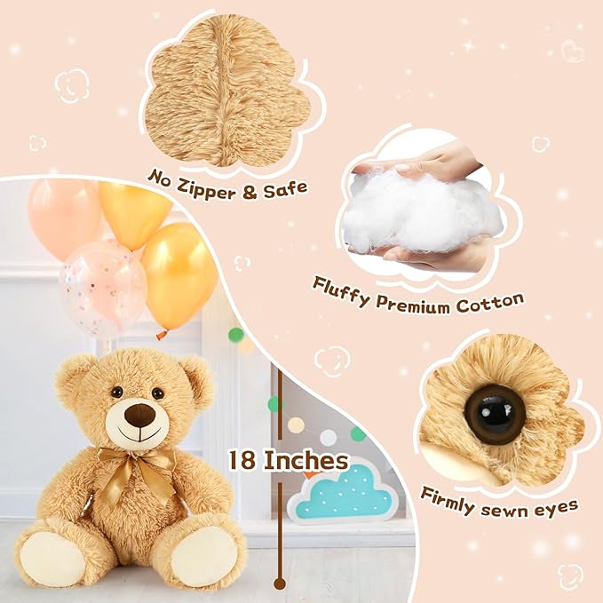 MorisMos Teddy Bear Stuffed Animals, 18inch Bulk Teddy Bears Plush for Kids, Medium Size Bears for Baby Shower