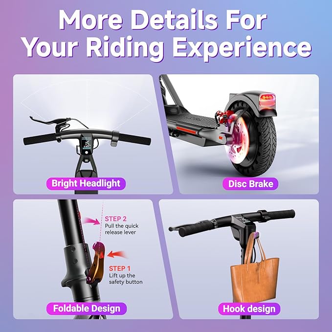 TST Electric Scooter for Adults, 19 Mph Top Speed, 15 Miles Long Range, 8.5" Solid and Pneumatic Tire, Commuting Electric Scooter with Cruise Control, Double Braking Systems App Control