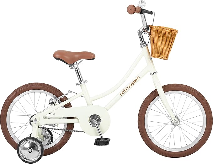 Retrospec Beaumont Mini 16in Kids Bike with Training Wheels & Basket - Beginner Bicycle for 4-6 Year Olds, Low-Profile Frame, V-Brakes & Safety Bell