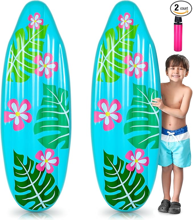 60 Inch Luau Inflatable Surfboard for Beach Inflatable Surf Board Luau Decoration Tropical Inflatable Pool Surfboard Float for Surf Hawaiian Theme Summer Sea Party
