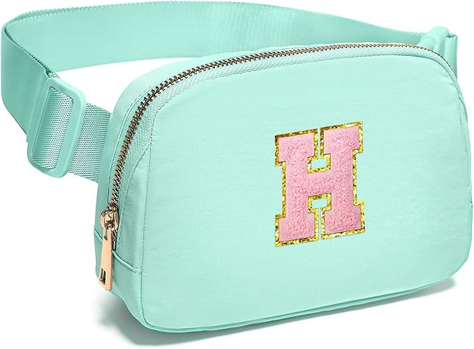 Gitus Belt Bag Fanny Pack Crossbody Bags with Initial Letter Patch Cute Stuff Birthday Gifts for Teenager Girls Trendy Preppy Stuff for Teen Girls Cool Stuff for Teens (Mint Green-H)