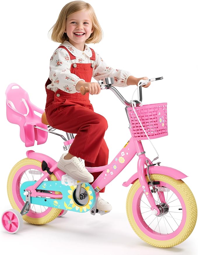 XJD Girls Bike for Toddlers and Kids Ages 2-12 Years Old,12 14 16 Inch Kids Bike with Training Wheels & Basket