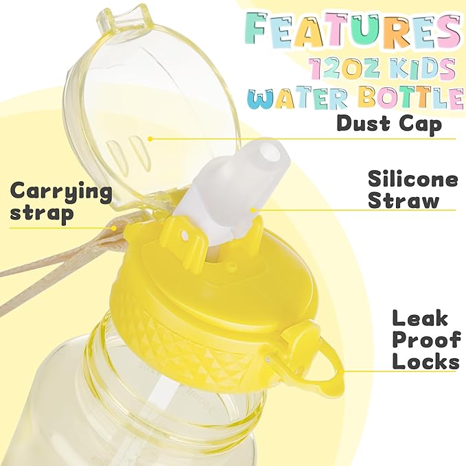 OLDLEY 12oz Kids Water Bottle for School - Motivational With Silicone Straw, Leak-Proof Tritan BPA-Free, Reusable for Girls Boys, Butter