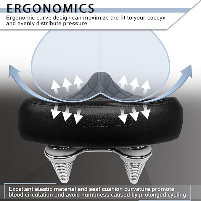 BUCKLOS Bike Seat for Comfort Men Women Wide Bicycle Seats Large Bike Saddle for Ebike Beach Cruiser Peloton Stationary Bike