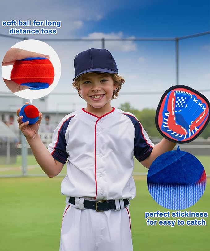 Toss and Catch Game Ball Set Toddler Toys for Ages 2-4 5-7 8-13 Boys Girls Birthday Gift, Yard Games Outside Beach Pool Outdoor Toys for 3 4 5 6 7 8 Year Old Gifts Kids Toddler Baseball Glove