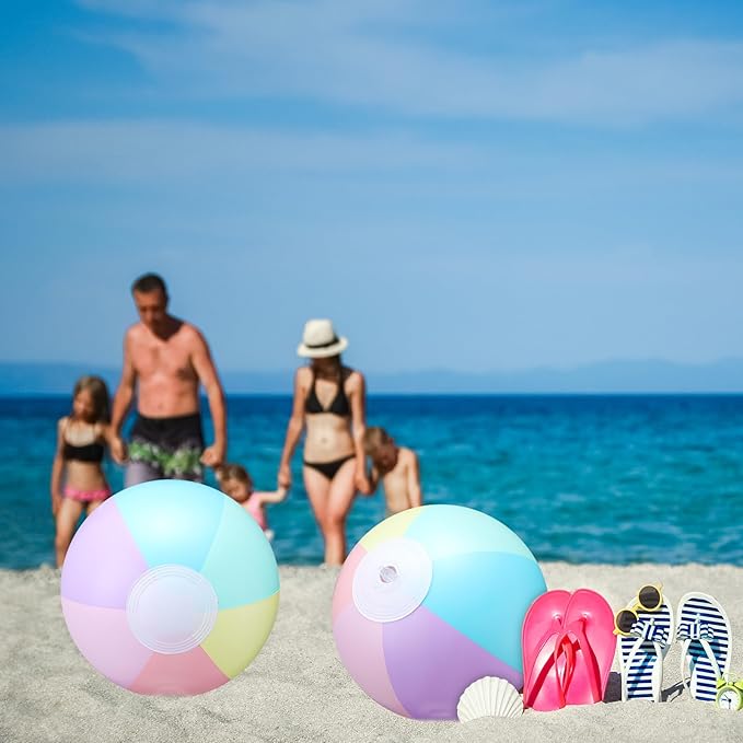 24 Pcs Inflatable Beach Balls Bulk Pastel Color Jumbo Big Macaron Beach Balls for Adults Summer Swimming Pool Water Games Party Favor(8 Inch)