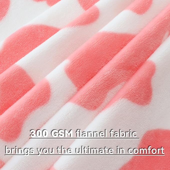 Strawberry Pink Fleece Blanket - Cute Soft Cow Print Throw for Bedroom Decor - Lightweight Warm Fuzzy All-Season Use 50"x60"
