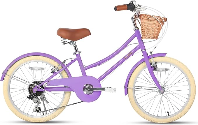Glerc 20 24 26 Inch Beach Cruiser Bike, 6-Speed Hybrid City Bicycle for Girls Youth and Over 6 Years Old, Missy Bike with Wicker Basket & Lightweight, Multiple Colors