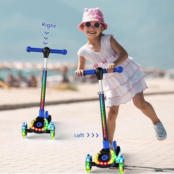 2-in-1 Adjustable Kick Scooter for Kids 3-5 (Suitable 3-12 Years),5-Level Handlebar & Removable Seat, LED Light-Up Wheels, Wide Deck, Foldable Design for Indoor/Outdoor Use - Girls & Boys