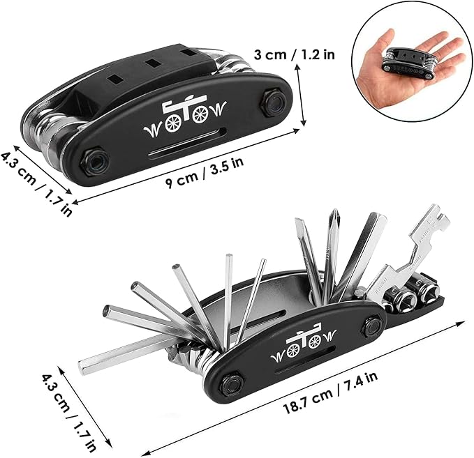 WOTOW Bike Repair Tool Kit - 16 in 1 Bicycle Multitool Portable Mountain Bike Tool Cycling Maintenance, Bike Hex Key Wrench & Bike Tube Patch Kit & Tire Lever & Hard Carrying Case (16 in 1)