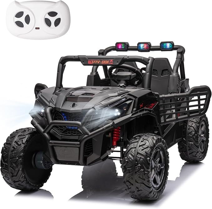24V 2-Seater Off-Road UTV for Kids, Ride On Car with Remote Control, Kids Electric Vehicle with Music, Bluetooth, Key Start, 4WD Ride On UTV for Boys Girls, Black