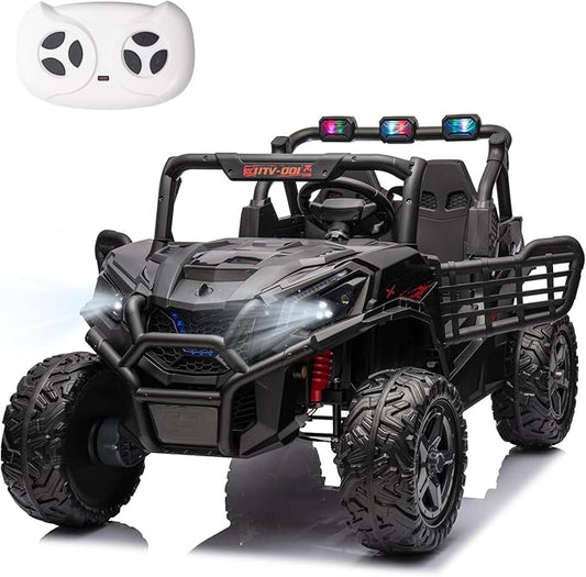 24V 2-Seater Off-Road UTV for Kids, Ride On Car with Remote Control, Kids Electric Vehicle with Music, Bluetooth, Key Start, 4WD Ride On UTV for Boys Girls, Black