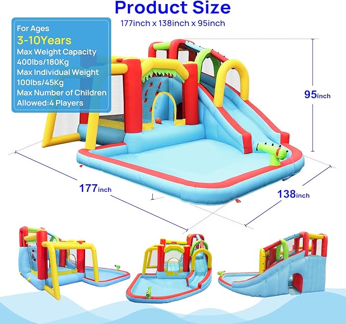 Inflatable Bounce House for Kids, Jumping Castle, Long Slide, Basketball, Funny Tunnel, Soccer, Climbing Wall, Kids Jumper Included Blower