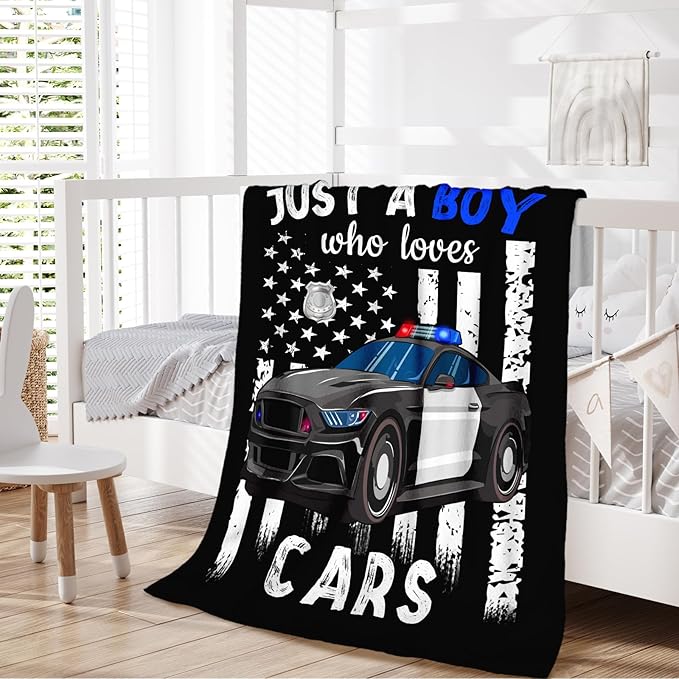 Car Blanket for Boys - 60x80 Inches Cute Throw Blanket Gifts for Kids Cars Lovers - Just a Boys Who Loves Cars Black Soft Fuzzy Car Blankets for Sofa Couch Bed Travel