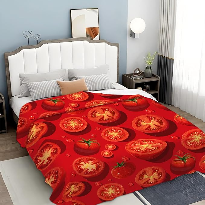 Tomato Blanket for Women Girls, Tomato Lovers Flannel Throw Blanket, Cozy Fleece Soft Stuff Food Blankets Gift for Kids Couch Sofa Bed 80" x 60"