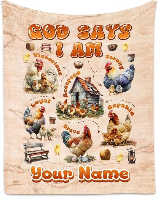 Custom Chicken Blanket with Name, Chicken Gifts for Women & Kids, Cozy Fleece Throw Blanket, 40"x50"
