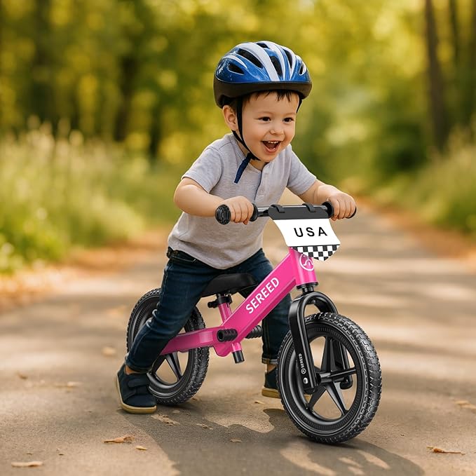 SEREED Toddler Balance Bike 2 Year Old, No Pedal Kids Toy Bike for 2-5 Years Old, Tool-Free Adjustment, Gift for 2-3 Boys Girls, Customize Plate with 3pcs Stickers (Rose Pink)
