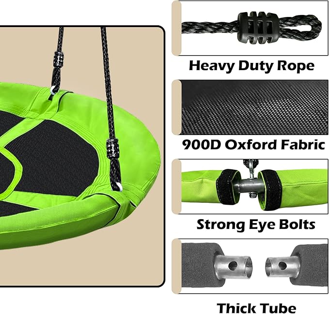 40" Saucer Tree Swing for Kids - 500Lb Weight Capacity, Waterproof Platform Swing Seat with Adjustable Ropes for Kids Playground Outdoor Activity Backyard Fun