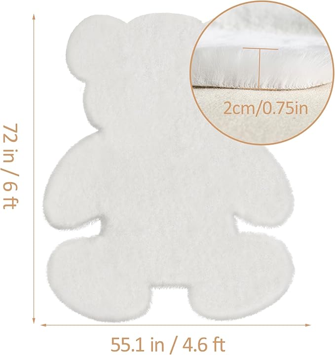 4.6x6 ft White Bear Soft Fluffy Large Rug, Shaggy Faux Sheepskin Fur Rug Fuzzy Shag Area Rug Cute Plush Carpet for Nursery Kids Girls Bedroom Room Aesthetic Living Room Floor Home Decor, White