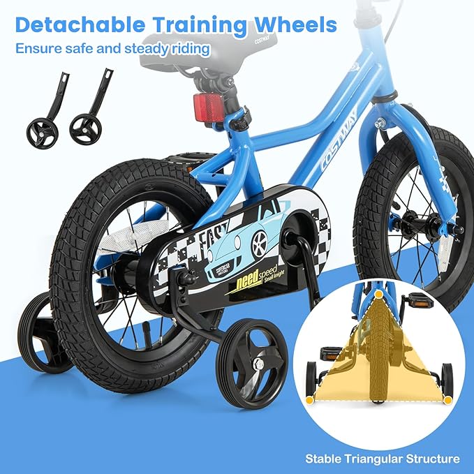 COSTWAY 12/14/16/18 Inch Kids Bike, Boys & Girls Training Bike w/Removable Training Wheels, Pneumatic Tires, Adjustable Handlebar & Seat, Dual Brake System, Children Toddler Bicycle for 3-8 Years Old