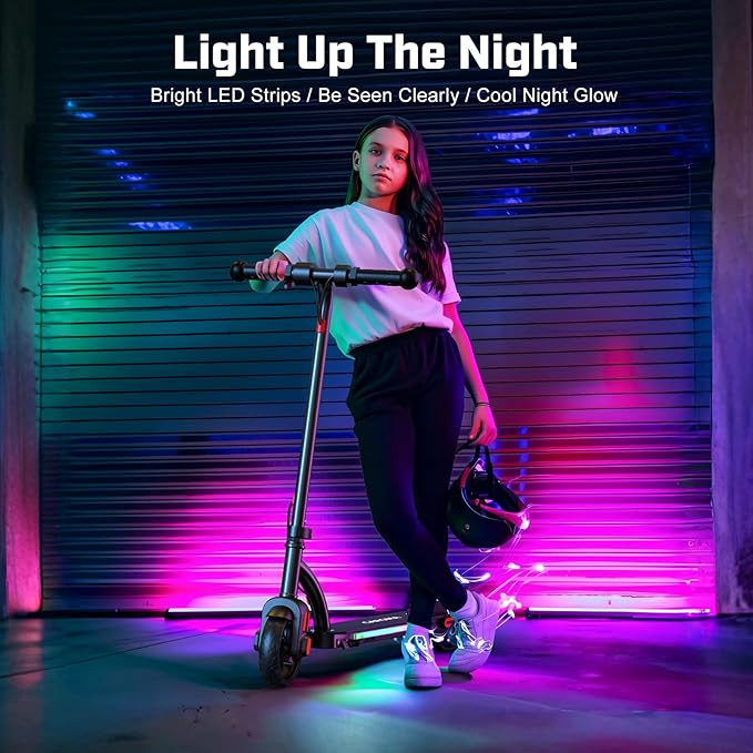 Caroma Electric Scooter for Kids Ages 6-14, 180W/150W Motor & 10 Mph, 85 Mins Ride Time, Adjustable Height & Speed, LED Display & Colorful Lights, Kids Electric Scooter, Best Gifts for Girls and Boy