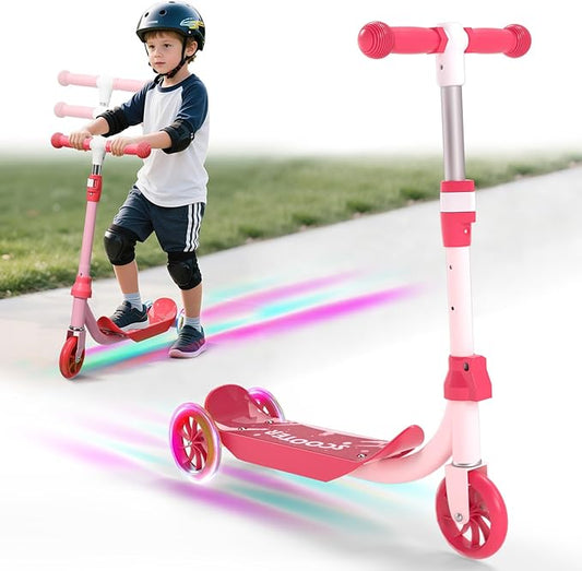 Kids Kick Scooter with Adjustable Height & LED Flash Wheels | 3 Growing Levels | Outdoor Fun for Boys & Girls