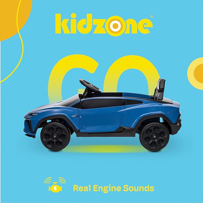 Kidzone Kids Electric Ride On 12V Licensed Lamborghini Lanzador Battery Powered Sports Car Toy with Parent Remote Control & Manual Drive, Bluetooth, LED Lights&Music - Blue