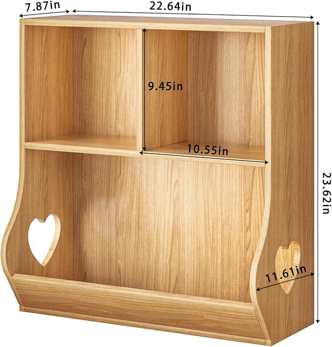 Lerliuo Baby Toddler Bookshelf and Storage Organizer, Kids Cabinet and Bookcase, Wooden 3 Cubby Children Book Shelf for Playroom, Bedroom, Nursery, School 23.62'' H (Natural)