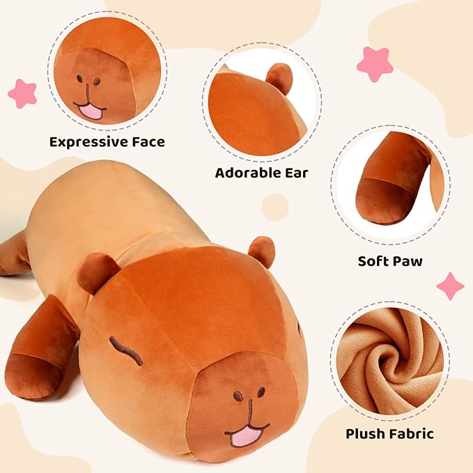 Puffpals Weighted Plush, Cute Capybara Weighted Stuffed Animal with Beads, Soft Sensory Plush Pillow Toy for Kids & Adults(14in, 1.5lbs)