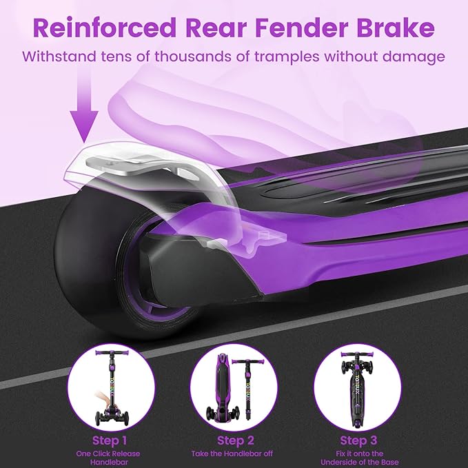 TONBUX Kids Scooter for Age 3-12, Toddler Scooter with 4 Adjustable Heights, Light Up 3-Wheels Scooter, Shock Absorption Design, Lean to Steer, Balance Training Scooter for Kids